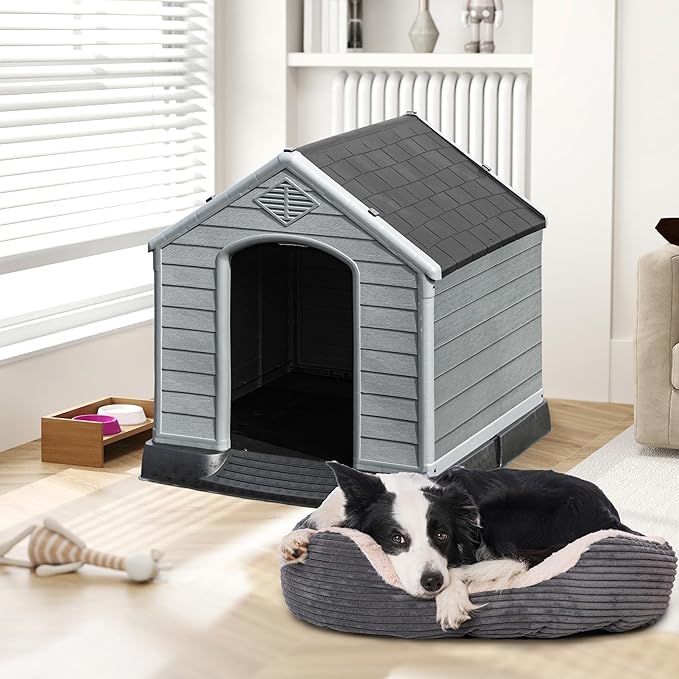 DWVO Spacious and Durable Dog House for Small to Medium Dogs, Indoor & Outdoor Use, Weatherproof, Easy to Assemble (34.5''L*30.9''W*32''H, Black)