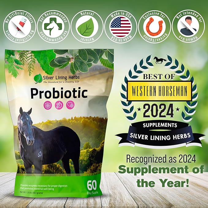 Silver Lining Herbs Horse Probiotics Digestive Supplements - Digestive Enzyme & Gut Health Probiotic Supplement for Horses - Contains 13.2 Billion CFUs Probiotic Strains - 1.25 lb 60-Day Supply