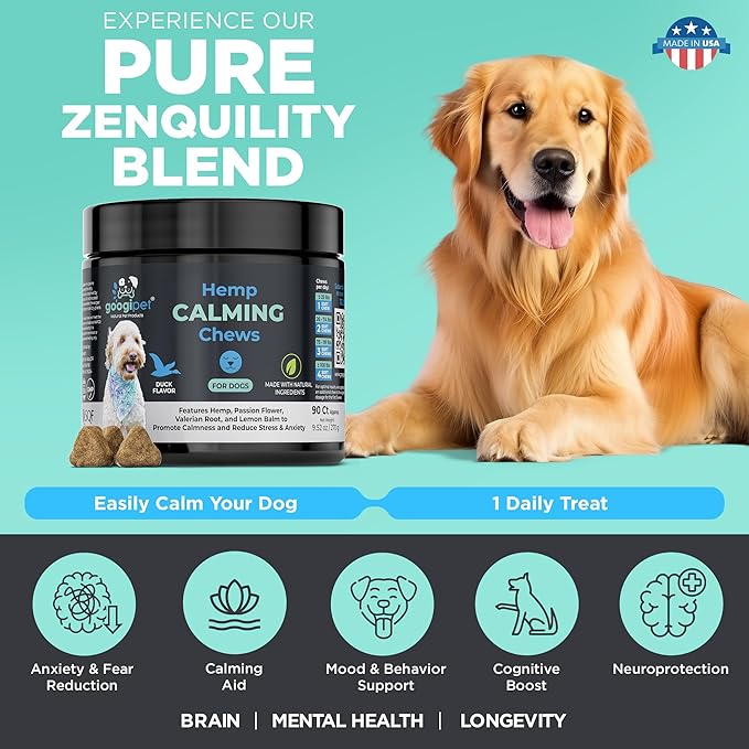 Googipet Hemp Calming Chews for Dogs - Separation Anxiety Relief for Dogs, Non-Drowsy Dog Calming Chews - Anxiety Relief Treats with Valerian Root, & Hemp - Helps Aid with Thunder, Shaking & Barking