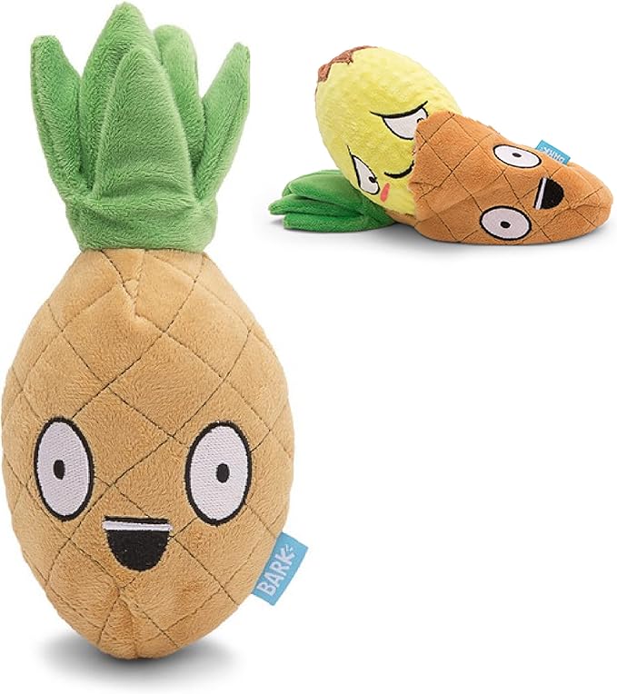 Barkbox Dog Toy 2 in 1 Interactive Plush Exterior with Squeaker & Crinkle Material, Tearable Dog Toy with Squeaky Spikey Ball Inside, Ideal for Toy Destroyers - Penny The Pineapple, Small