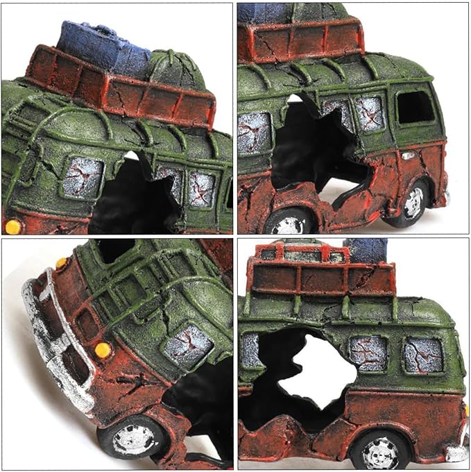 Aquarium Resin Ornament Car Wreckage for Fish Tank Underwater Landscape Decoration Hiding Cave Hideouts House Plants Supplies Decor Accessories
