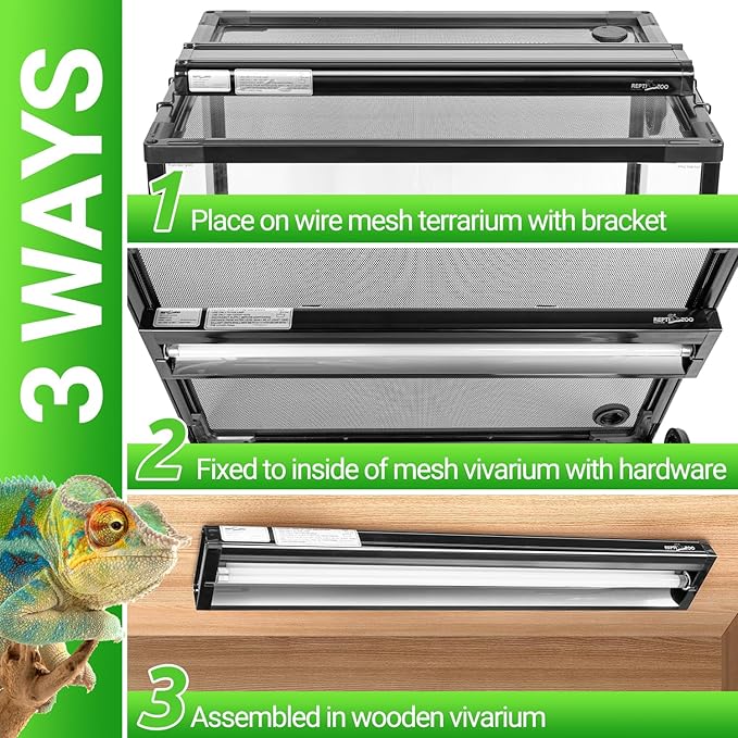 REPTI ZOO UVB Reptile Light, New Version T5 HO UVB Lighting Combo Kit, Reptile Terrarium Hood with 10.0 UVB Tube Bulb, Reptile Light Fixture 8W-12Inch