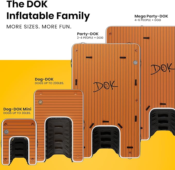 DOK Party-DOK Inflatable Dock Platform: Safe & Easy Water Access; Floating Non-Slip EVA Foam with Water Ramp for Pool, Dock, & Lake | Military Grade & High Visibility (8'x8')