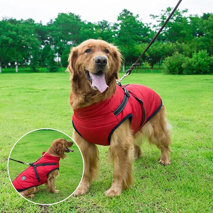 Aiboria Dog Jacket Dogs Vest Coat Windproof Warm Pet Fleece Dog Sweater Padded Vest with Chest Strap Harness Red XL