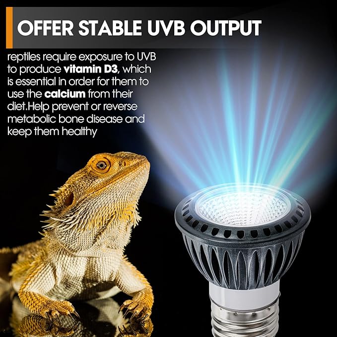 Premium High-Intensity UVB Reptile Light for Optimal Calcium Metabolism,5-Watt 10.0 Desert UVB Light Ideal for Desert-Dwelling Reptiles Bearded Dragons Tortoises