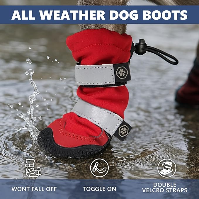 Spark Paws Dog Shoes, Waterproof Dog Boots for Medium to Large Dogs, Non Slip, Breathable Dog Booties and Paw Protectors - 4PCS Doggie Hiking Boots with Reflective Straps - Red, Size 6