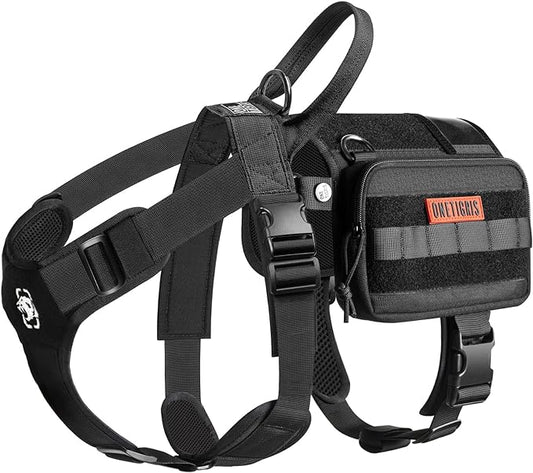 OneTigris Service Dog Vest Harness, Service Dog Cape Guardian Dog Backpack Harness with Pouches Dog Saddle Bag for Small Medium and Large Dogs (Black, M)