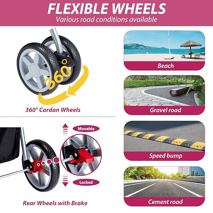 4 Wheels Pet Stroller for Small Medium Dogs Cats 10-33 lbs, Foldable Dog and Cat Stroller with Cup Holder & Storage Basket & Breathable Mesh, Pet Strolling Cart for All-Season, Pink