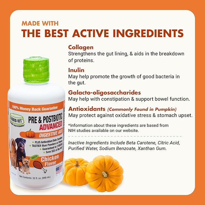 Pre & PostBiotic Support for Dogs – Digestive Upset, Stool Quality & Sensitive Stomach Support – Easy Liquid Formula for Picky Eaters