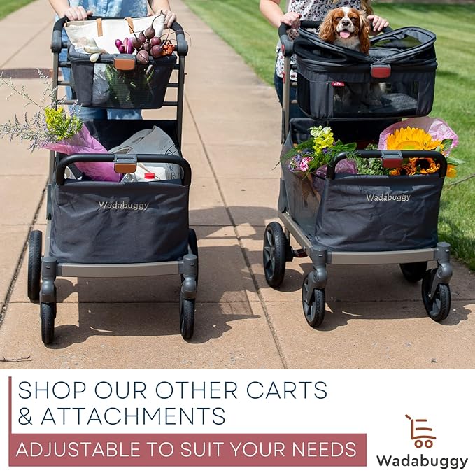 Pet Foldable Cart - Luxury Cat & Dog Stroller with Extra Large Shopping Basket, Cup Holders, & Ventilated Canopy - Easy Fold Pet Stroller for Cats & Dogs