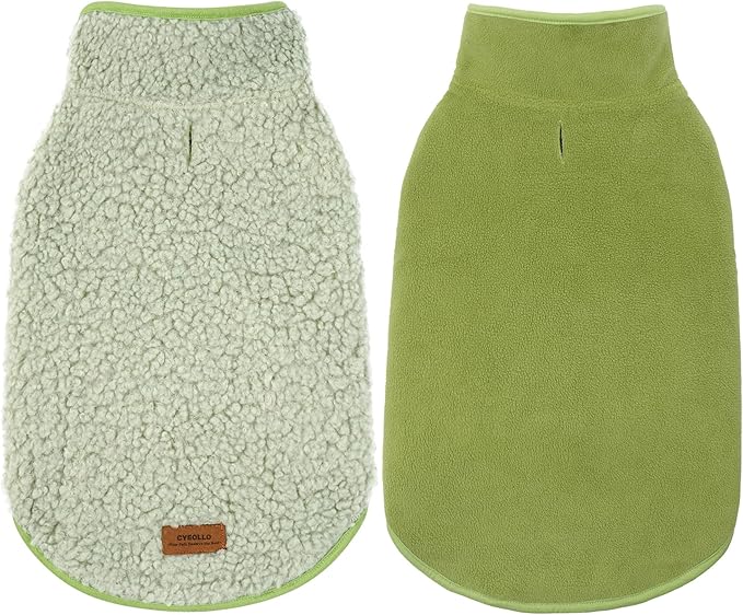 cyeollo Warm Dog Coat Fleece Sherpa Winter Sweater Coats, Turtleneck Dog Jacket Vest for Small Medium Large Dogs with Leash Hole, Soft Reversible Pet Coats for Cold Weather, Green, XL