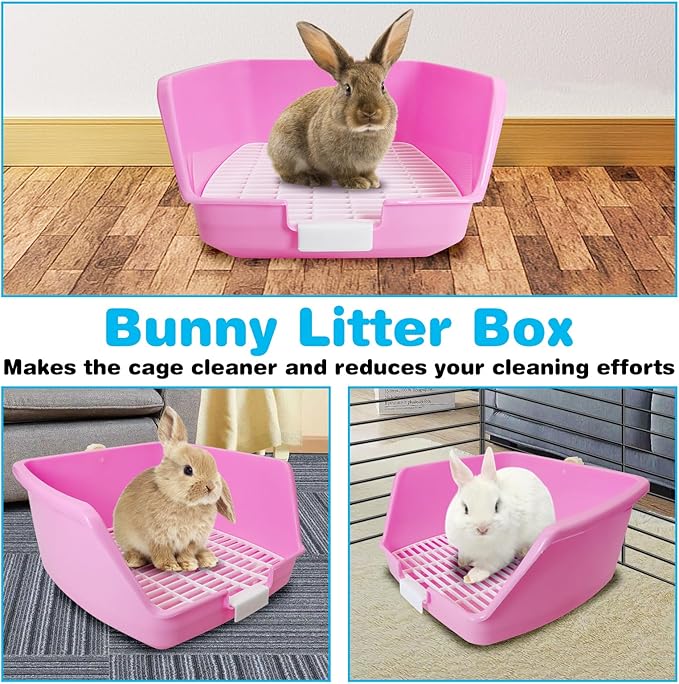 PINVNBY Rabbit Litter Box for Cage Bunny Corner Bedding Box Small Animal Litter Pan Hanging Pet Bowls Cage Potty Trainer Pet Toilet for Rabbit Bunny Guinea Pigs