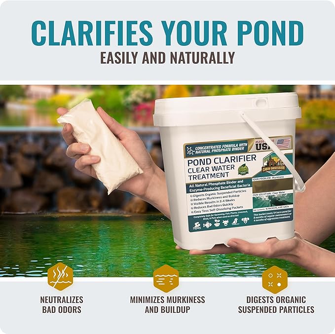 Pond Clear Water Treatment - 16 Pack for 8 Months of Pond Cleaner Supply - Pond Clarifier for Outdoor Ponds โ 100% Natural Pond Bacteria Packets - Made in The USA - Safe for Fish, Pets, and Swimming