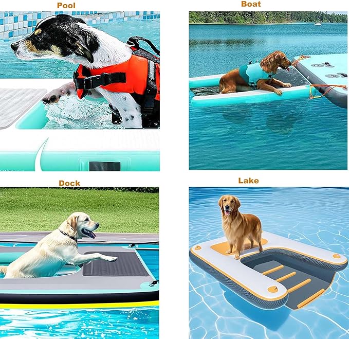 HEYLIFE Inflatable Dog Water Ramp Pool Ladder for Boats Docks Raft Swimming Pools Pet Stairs Floating Sports Platform Up to 220LBS Bgreen 4.9ft x 3ft x 4in