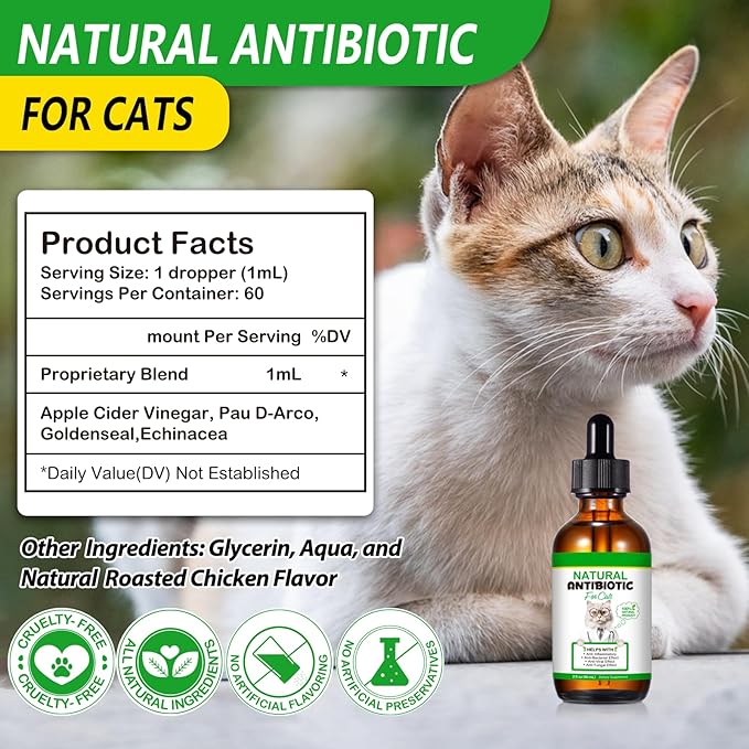 Cat Antibiotics, Antibiotics for Cats, Natural Cat Multivitamin Herbal Supplements 60ml-2pcs