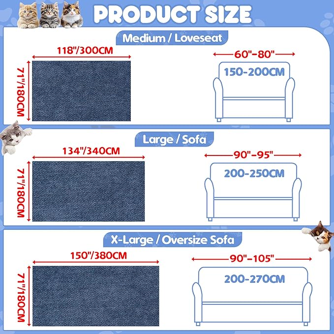 Cat Scratch Furniture Protector - Anti-Slip, Waterproof Sofa Cover to Keep Cats Off, Pet-Friendly Couch Protectors for 3 Cushion Couch, Anti-Scratch Couch Cover for Pets and Kids 150"X71"Navy Blue