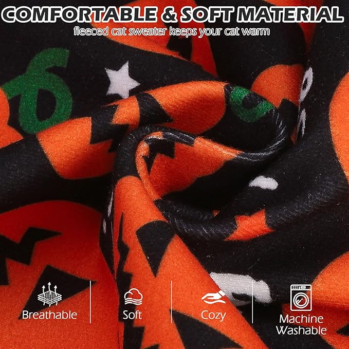 EXPAWLORER Cat Halloween Sweater - Sweaters for Cats Only Soft Warm Pet Clothes, Fall and Winter Pumpkin Coat Pullover Design, Fleece Sweatshirt Clothing Also for Puppy Small Dogs, Small