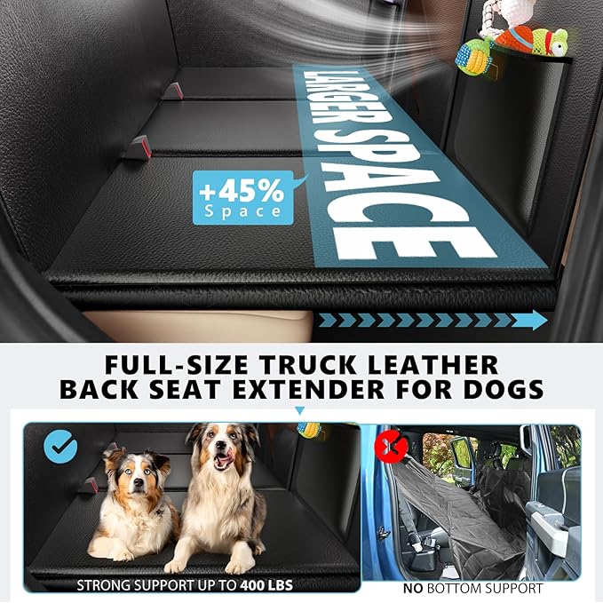 Back Seat Extender for Dogs-Leather Upgraded Foam, Hard Bottom Dog Seat Cover for Truck Back Seat, Dog Hammock for Truck Crew Cab F150, RAM1500, Sierra, Silverado,Tundra, Titan(59‘x29’