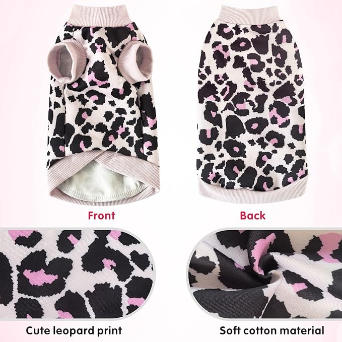 Idepet Cat Clothes Kitten Sweater Soft Kitten Shirt Cute Leopard Print Kitty Vest Pullover Pajamas Jumpsuit Cotton Apparel for Hairless Cats & Puppy (Pink,S)