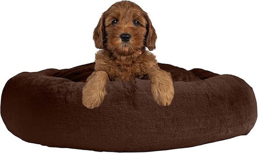 PETMAKER Dog Bed - Donut Pet Bed for Medium Pets - Dog Bed with Removable Washable Cover and Anti-Slip Bottom - Puppy Essentials (Dark Brown)