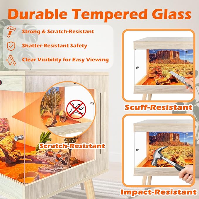 Royxen Bearded Dragon Tank with Metal Mesh Top and Leg Stand,Tempered Glass Reptile Tank,Reptile Enclosure,Lizard Tank for Chameleon,Snake,Lizard Habitat(40inch,Oak)