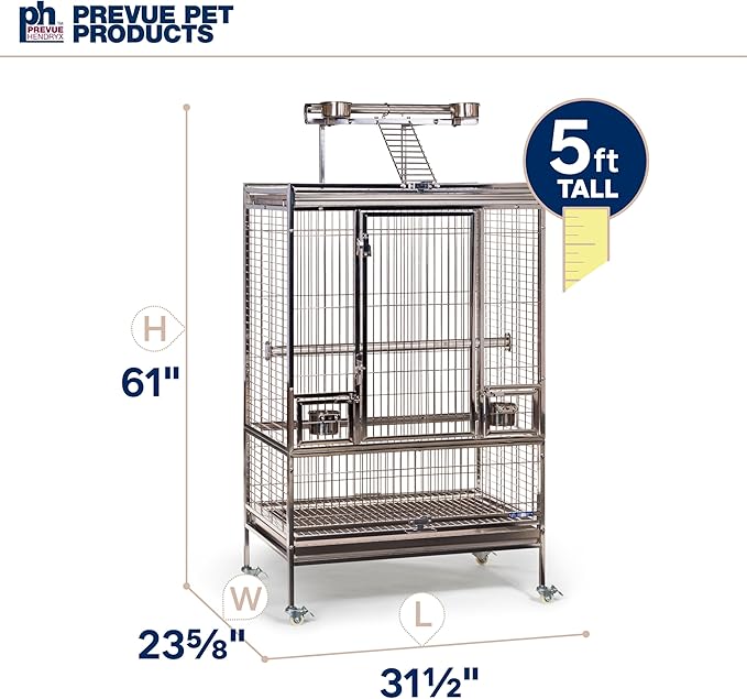Prevue Pet Products Large Stainless Steel Play Top Bird Cage, Rust Resistant Metal Cage for Birds with Rooftop Ladder and Playtop