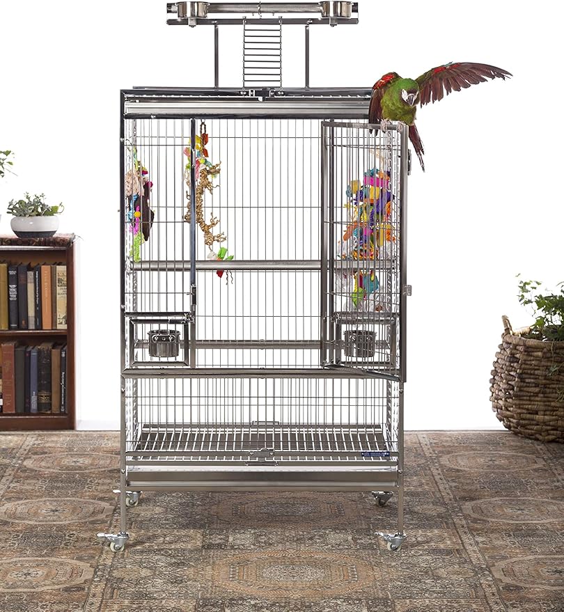 Prevue Pet Products Large Stainless Steel Play Top Bird Cage, Rust Resistant Metal Cage for Birds with Rooftop Ladder and Playtop
