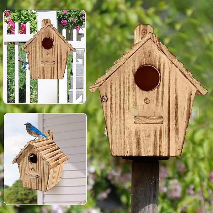 Bird House Bird Houses for Outside with Pole Wooden Bird House for Finch Bluebird House Cardinals Hanging Birdhouse Clearance Garden Country Cottages (B8)