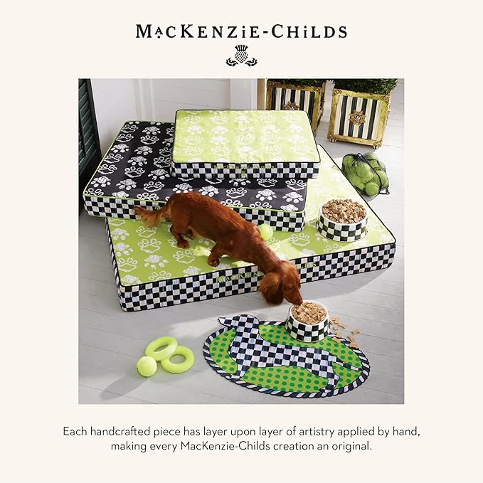 MACKENZIE-CHILDS Pet Bowl, Cute Cat and Dog Bowl for Food and Water, Black-and-White Courtly Check, Large