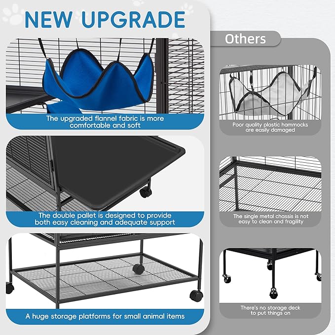 HABUTWAY 36.5''H Large Metal Rolling Ferrets Cage, 2-Tiers Small Animal Cages, Cage for Rats/Chinchillas, 0.5'' Bar Spacing for Ferret,Small Animal Cage w/Removable Ramp & Platform