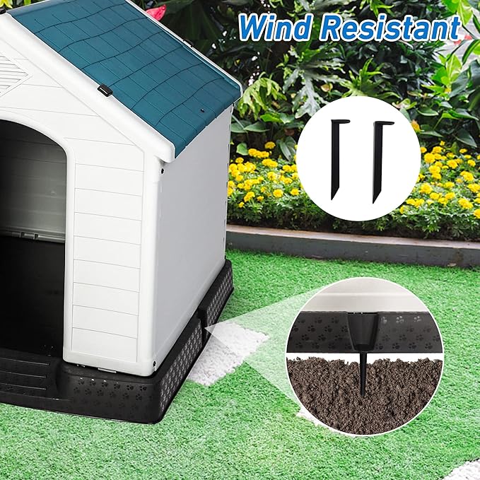LUCKYERMORE Large Dog House Outdoor Indoor Pet Dog Puppy Shelter Crate Plastic Weather-Resistant Cage, Large