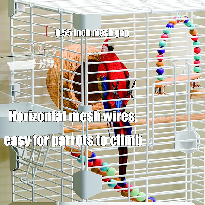 Basic Bird Cage, 24.8inch Parrot Cage (24.8" x 14.6" x 11"),Bird Cage with Ladder, Horizontal Bar, 2 Feeders, and Bird Nest