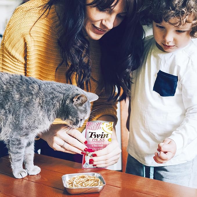 INABA Twin Packs for Cats, Side Dish/Topper Pouch, 1.4 Ounces per Serving, 16 Servings, Chicken Recipe in Chicken Broth