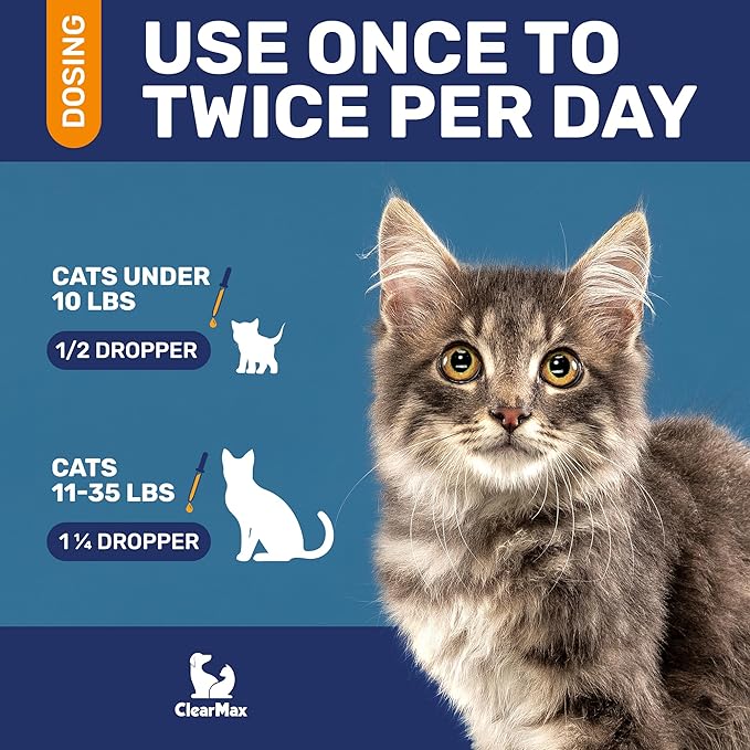 Cat Antibiotic to Help with Cough & Allergies โ Antibiotics for Cats to Aid with UTIs and Digestive Moments โ HIPS & Joints Support โ Attractive Chicken Taste โ 1 Oz Bottle