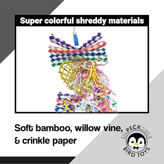 1730 Willow Heart Shredder Bird Toy with Finger Traps, Crinkle Paper and Woven Willow – Handcrafted Great for Parrotlets, Lovebirds, Conures and Budgies, Shredding Fun
