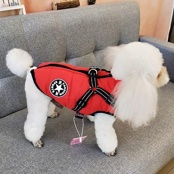 Aiboria Dog Jacket Windproof Warm Pet Fleece Coat Dog Sweater Padded Vest with Chest Strap Harness Red L