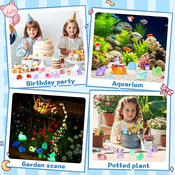 130pcs Luminous Mini Resin Animals Figures to Hide Miniature Figurines Glow in The Dark for Miniature Fairy Garden Accessories Micro Landscape Aquarium Ornaments Kit Dollhouse Decor Crafts