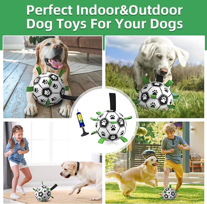 QDAN Dog Toys Extra Large Soccer Ball with Straps, Tug Toy, Water Toy, Durable Dogs Balls World Cup for Large(9 Inch)