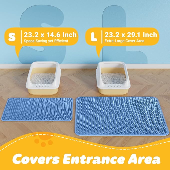 Cat Litter Mat - 23.2'' x 14.6'' Small Litter Trapping Mat, Easy to Clean Litter Box Mat, Waterproof, Urine-Proof, Non-Slip Kitty Litter Mats for Floor, Blue
