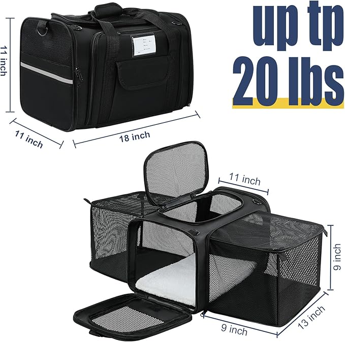 Pet Dog Cat Carrier Soft, Airline Approved Dog Carriers for Small Dogs, Washable Pet Carrier, Large Cat Travel Carriers, Portable TSA Carrier in Cabin, Soft Pet Bag Carrier for Puppy (Black)