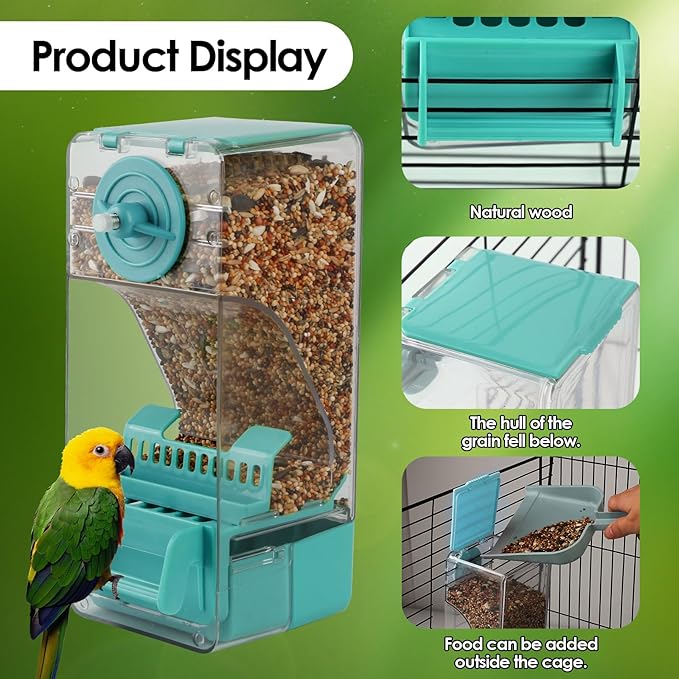 Bird Feeder No Mess 2PCS Automatic Clear Bird Seed Food Container Acrylic Parrot Feeder Dispenser Cage Accessories for Parakeet Budgies Cockatoo Canary Love Bird (Blue)