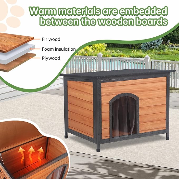 Outdoor Dog House Insulated with Openable Roof Floor for Effortless Cleaning Dog Kennel Weatherproof