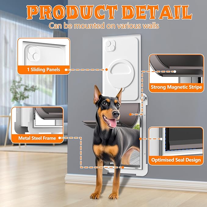 MIAOTONG Extra Large Dog Door,Upgraded Sealing Dog Door for Wall, Double Flap Doggy Door,Steel Frame and Telescoping Tunnel Pet Door and Cat Doors(Pets Up to 220 Lb) -Extra Large