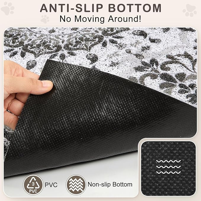 Unicorn Catcher Cat Litter Mat 40" x 30" Non-Slip Litter Box Mat Washable Litter Catcher Mat for Litter Box Indoor Food Mat Supplies Essentials, Black Mandala