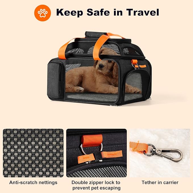17x12x8.3 TSA Approved Expandable pet Carrier for Extra-Small Dog Under 6 lbs,Small-Medium cat Under 8 lbs,for jetblue and Other Airlines only Have 8.5'' Height Space underseat