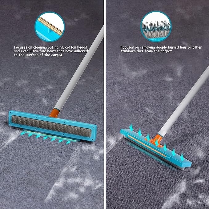 Carpet Rake-Carpet Hair Removal Tool-Carpet Rake to Fluff Carpet-Carpet Scraper Brush Rug Comb Pet Cat Fur Dog Hair Remover for Couch Furniture Carpet Broom