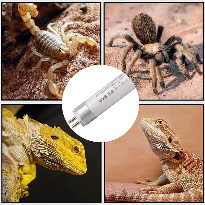 Aiicioo T5 HO Reptile UVB Light - Desert UVA UVB 5.0 Fluorescent Lamp 22" Tube Lighting High Output for Lizard Bearded Dragon Turtles Chameleon 24W 2Pack