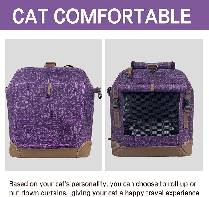 Extra Large Cat Carrier Soft Sided, Portable Small Dog Carrier for 2 Cats, 24"x16.5"x16" Car Travel Folding Comfortable Design, Purple