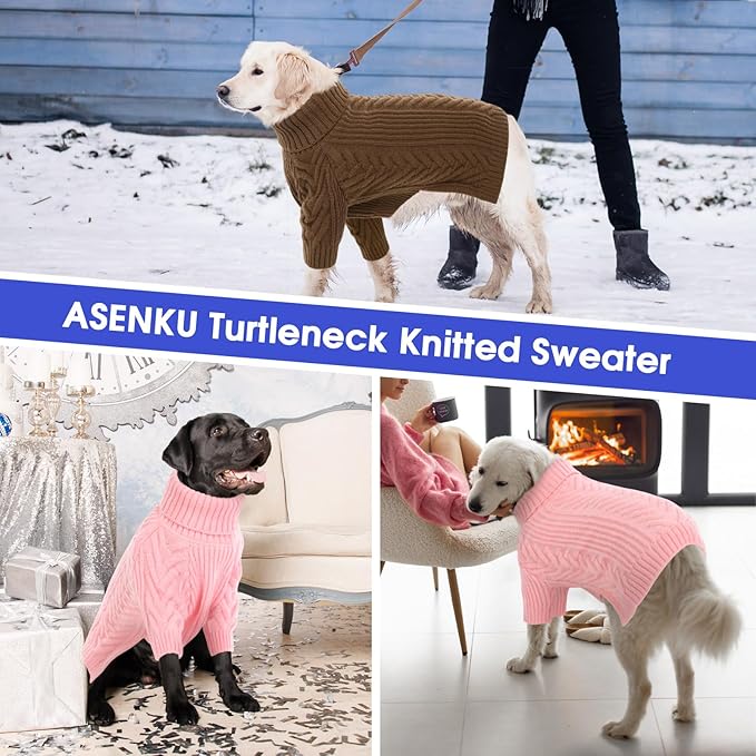 ASENKU Dog Sweater, Dog Sweaters for Medium Dogs, Warm Pullover Doggie KnitTurtleneck Warm Clothes for French Bulldog, Boston Terrier(Pink, M)