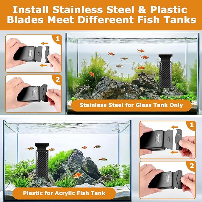 hygger Magnetic Fish Tank Cleaner, Aquarium Glass Cleaner with 2 Detachable Algae Scraper Blade, Floating Scrubber Brush for 1/5"-1/2" Glass/Acrylic Thick Tank, Strong Magnet Algae Remove Tool, M